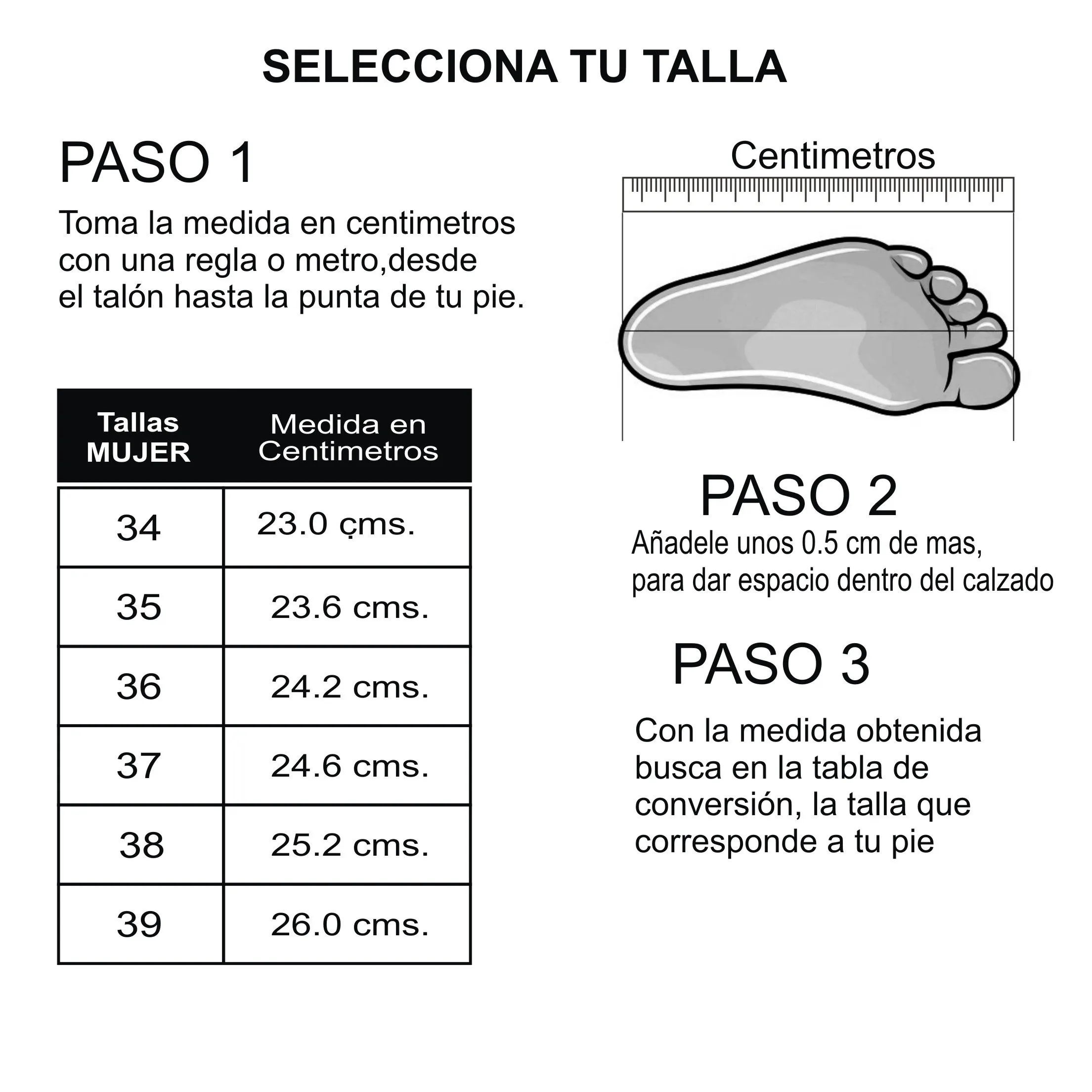 Guia de tallas VFYN - Mujer